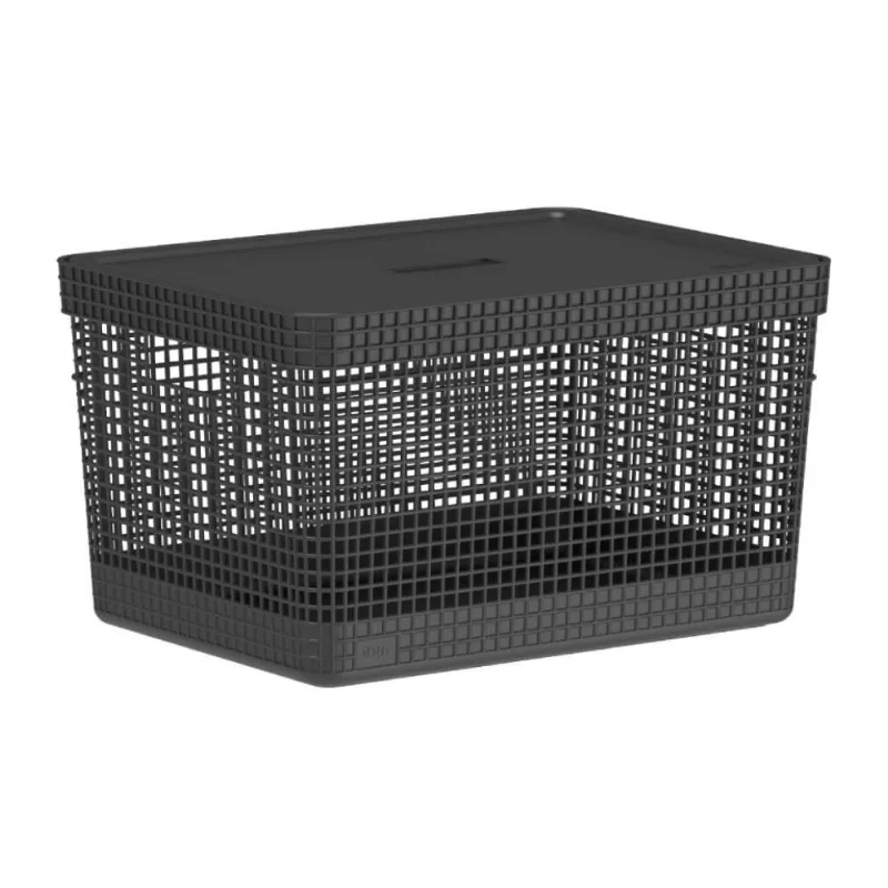 Cesto Organizador Com Tampa Grid Ou 20 L - Preto
