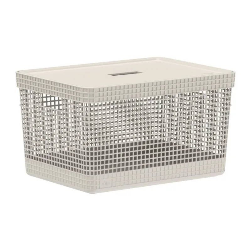 Cesto Organizador Com Tampa Grid Ou 20 L - Bege