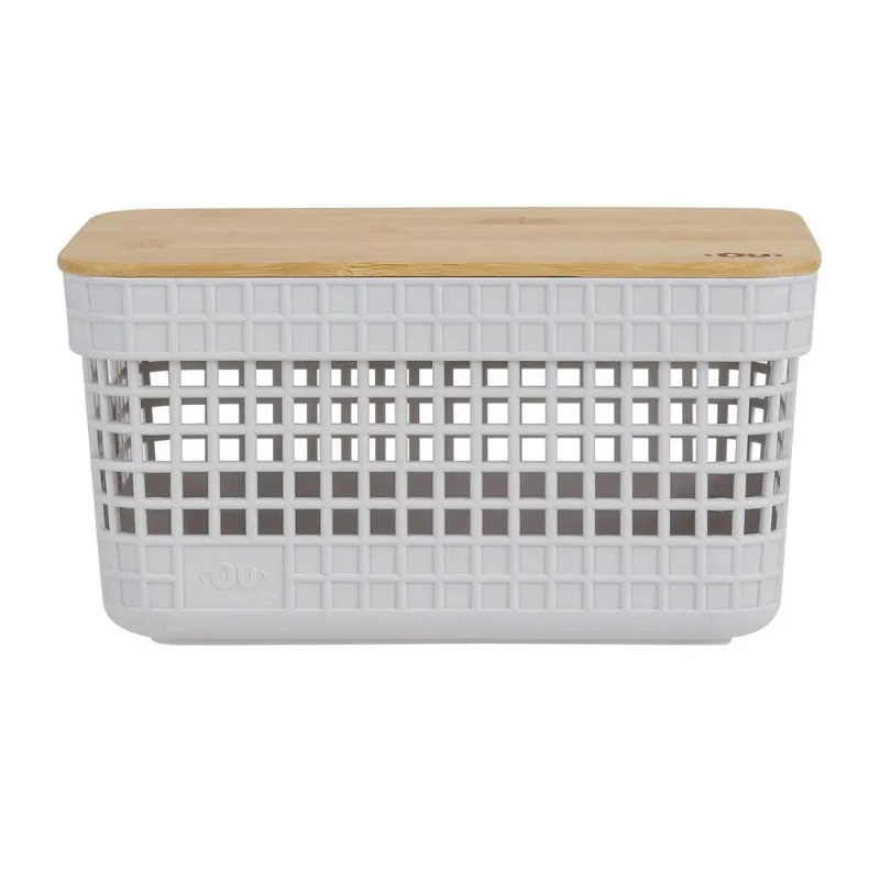 Cesto com Tampa Bambu Grid Ou Branco 2,5L Peça