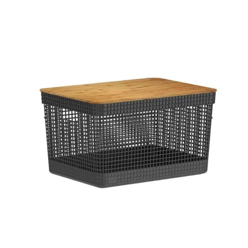 Cesto Organizador Grid Com Tampa Em Bambu 20l Ou Preto