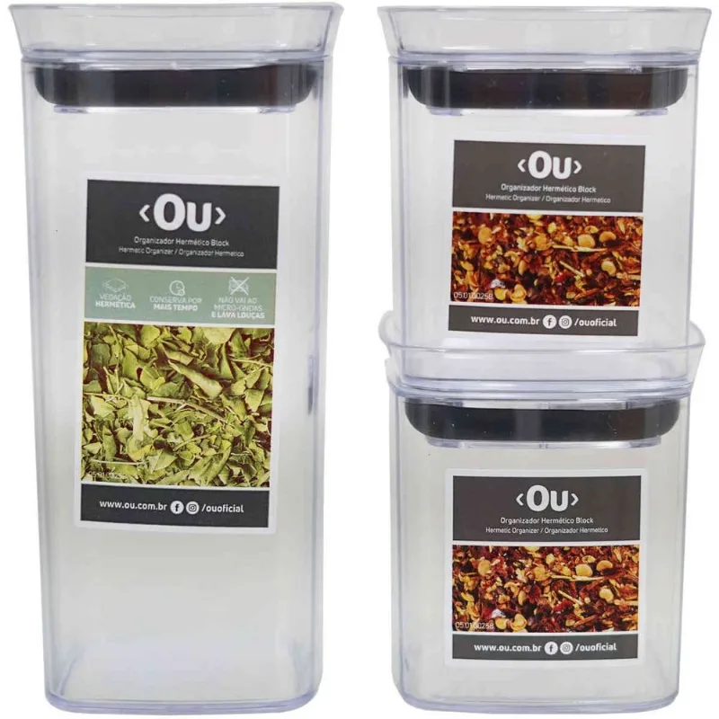 Kit Potes Herméticos Martiplast 3 Peças Tamanhos Variados
