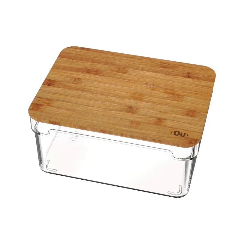 Organizador Clear com Tampa de Bambu Transparente Ou 3 L