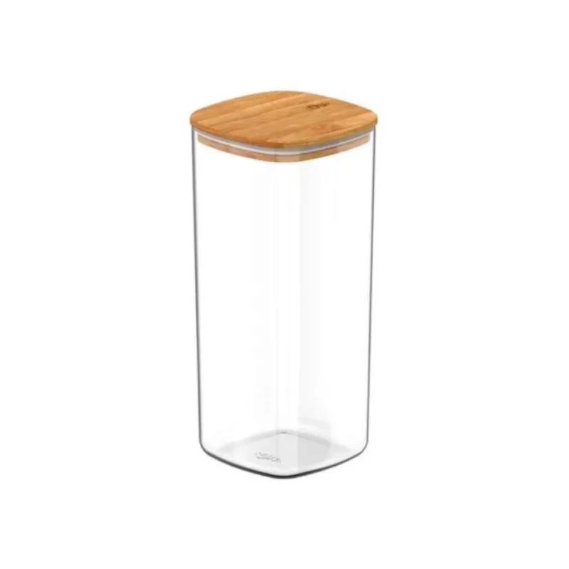 Pote Hermético Quadrado Keep Ou 1,5L - Transparente e Bambu