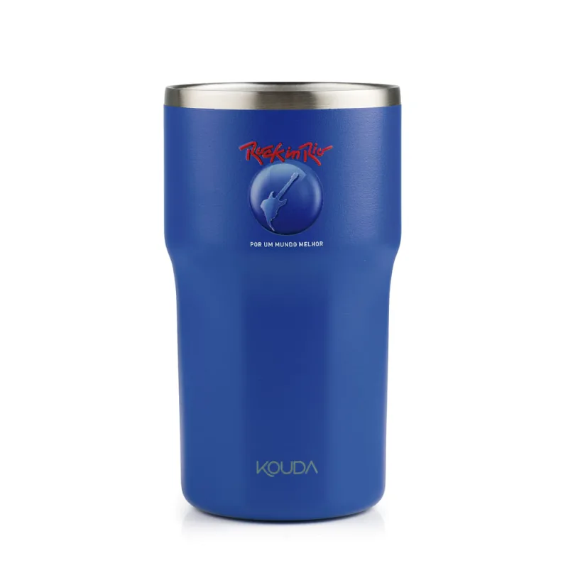 Copo Térmico Kouda Egeu Globo Rock In Rio cor Azul 430ml - KOUDA - Conveniencia