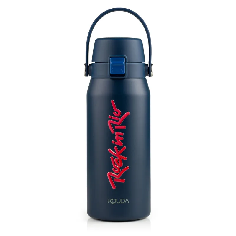 Garrafa Térmica Kouda Rock In Rio Vega cor Azul Lettering 500ml