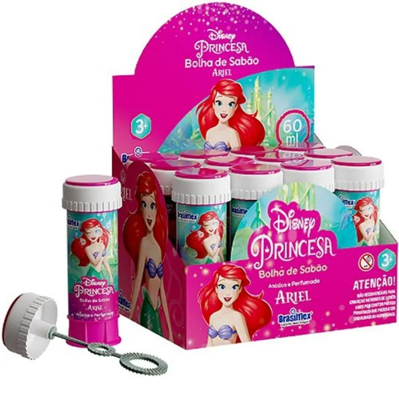 Lembrancinha Infantil - Bolhas De Sabão Com Jogo Disney Sereia Ariel - 1 Tubo Com 60ml