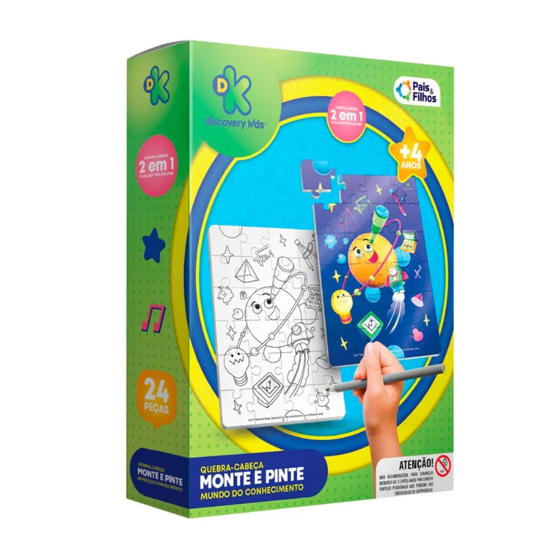 Quebra-cabeça Discovery Kids 2 Em 1 Monte E Pinte Mundo Do Conhecimento Pais E Filhos 4+ Anos 24 Peças