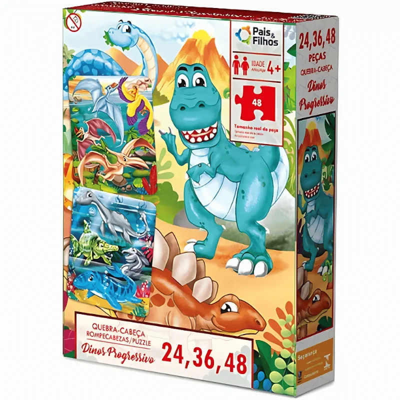 Puzzle Progressivo Dinos 24, 32, 48 Peças - Pais E Filhos Pais E Filhos (gala)