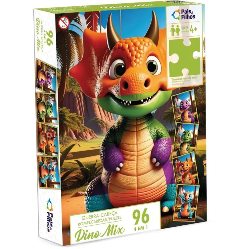 QUEBRA-CABECA Cartonado Dino MIX 96 Pecas - Pais E Filhos - Brinquedos