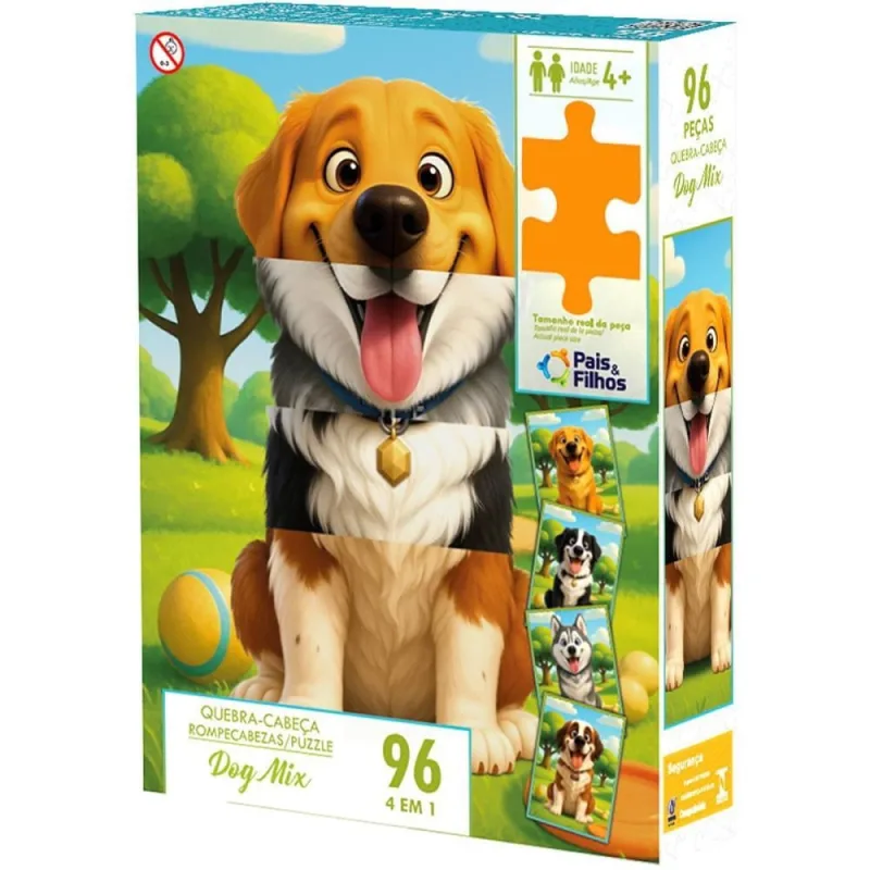 QUEBRA-CABECA Cartonado DOG MIX 96 Pecas - Pais E Filhos - Brinquedos