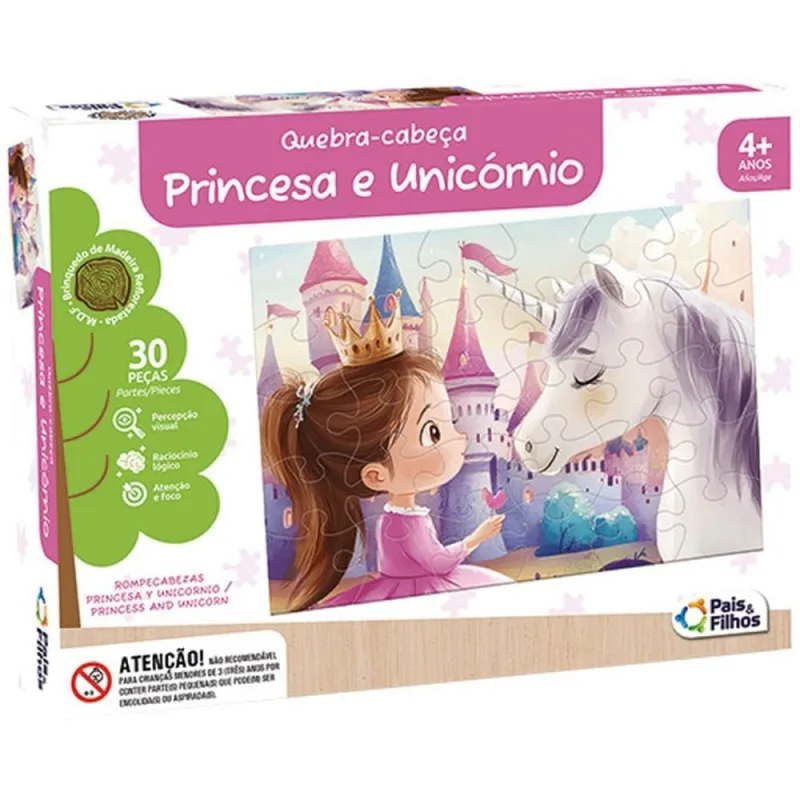 QUEBRA-CABECA Madeira Princesa e Unicornio 30 Pecas - Pais E Filhos