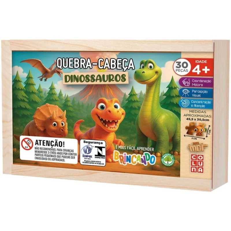 QUEBRA-CABECA Madeira Dinossauros 30 Pecas (7908470038154) - Coluna