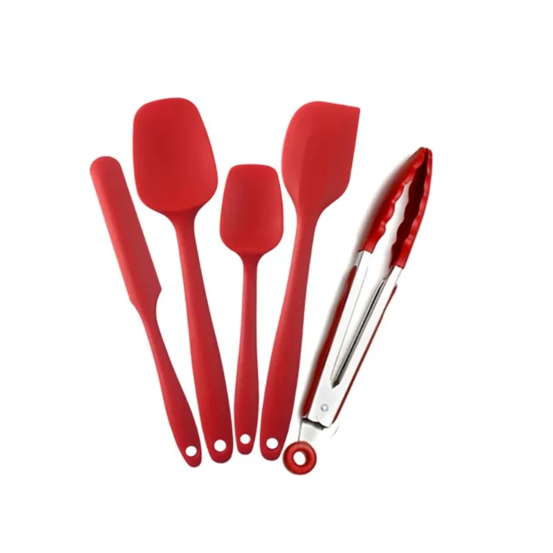 Conjunto 5 Utensílios Cozinha Silicone Espatula Vermelho