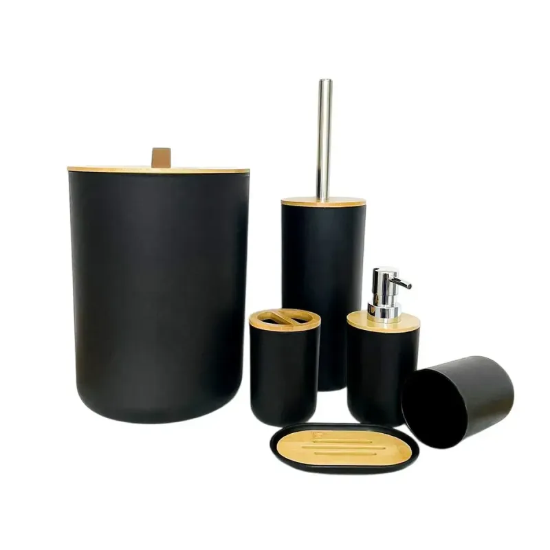 Kit para Banheiro Flashgoods Plástico e Bambu Preto C/6 Unidades - Flashgoods