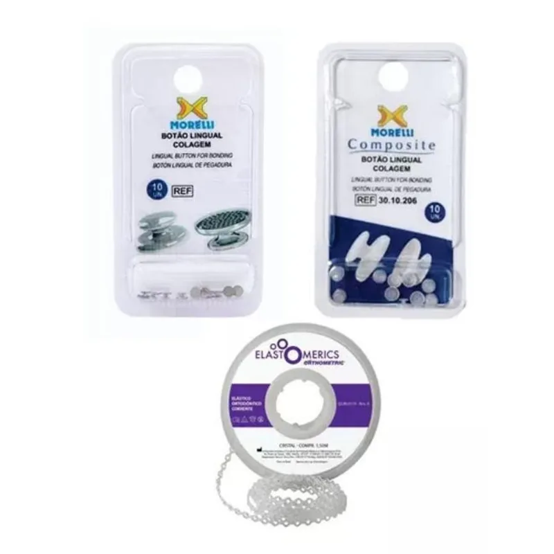 Kit Botão Estético + Metálico + Elástico - Podologia C/20