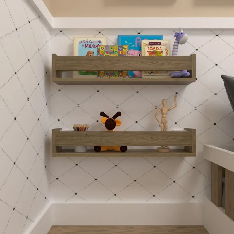 Kit Infantil com 2 Prateleiras para Livros e Decoração Bege Carvalho Mel