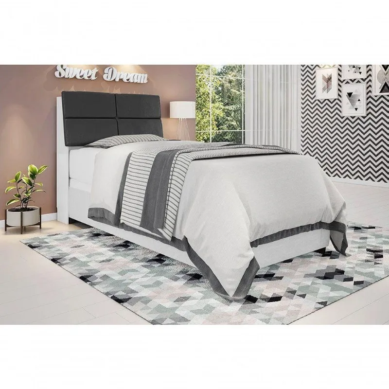 Cabeceira Box Solteiro Isis para Colchão 88cm em MDF MDP Branco e Preto Framar Móveis