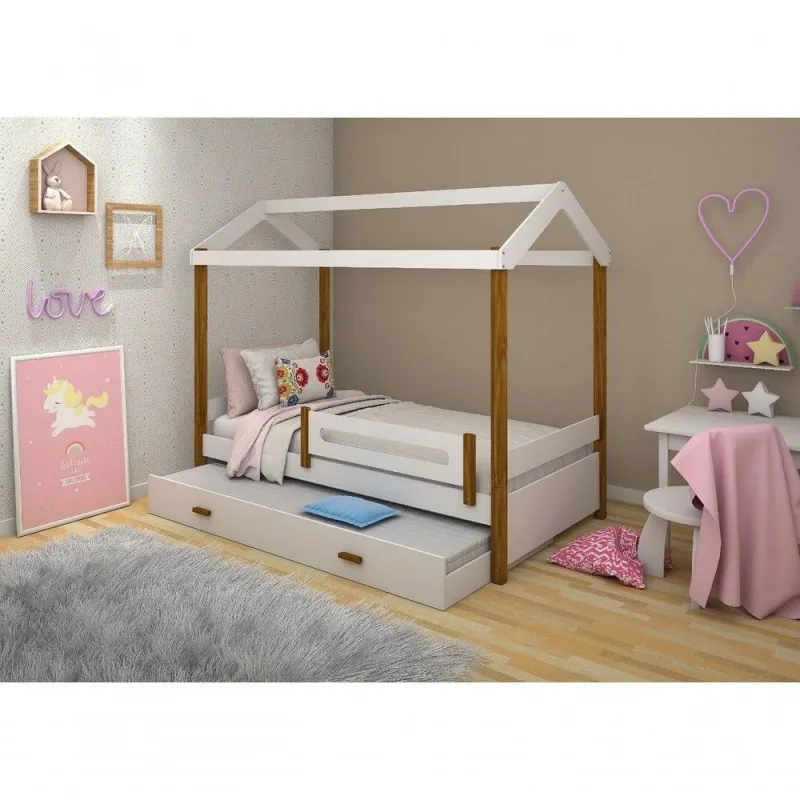 Cama com Cama Auxiliar Solteiro Eliz em MDF Branco Divaloto Móveis - OUTRAS - Móveis