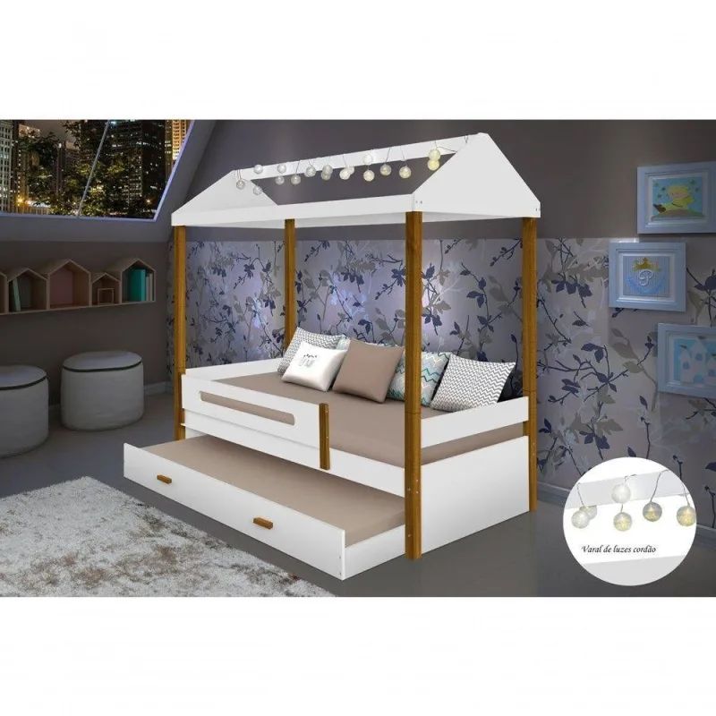 Cama Solteiro Sara com Cama Auxiliar MDF Branco Sara Enxovais - Sara Enxovais - Móveis
