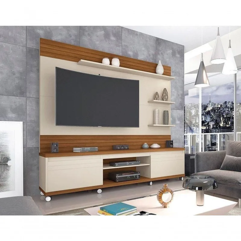 Home Cedro para TV Até 72" 217CM MDP Off White e Freijó Giga - Giga