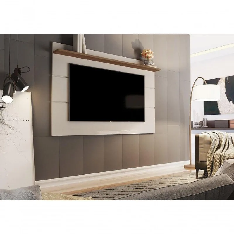 Painel com Prateleira Vivare 1.6 160CM MDP Off White e Freijó Giga