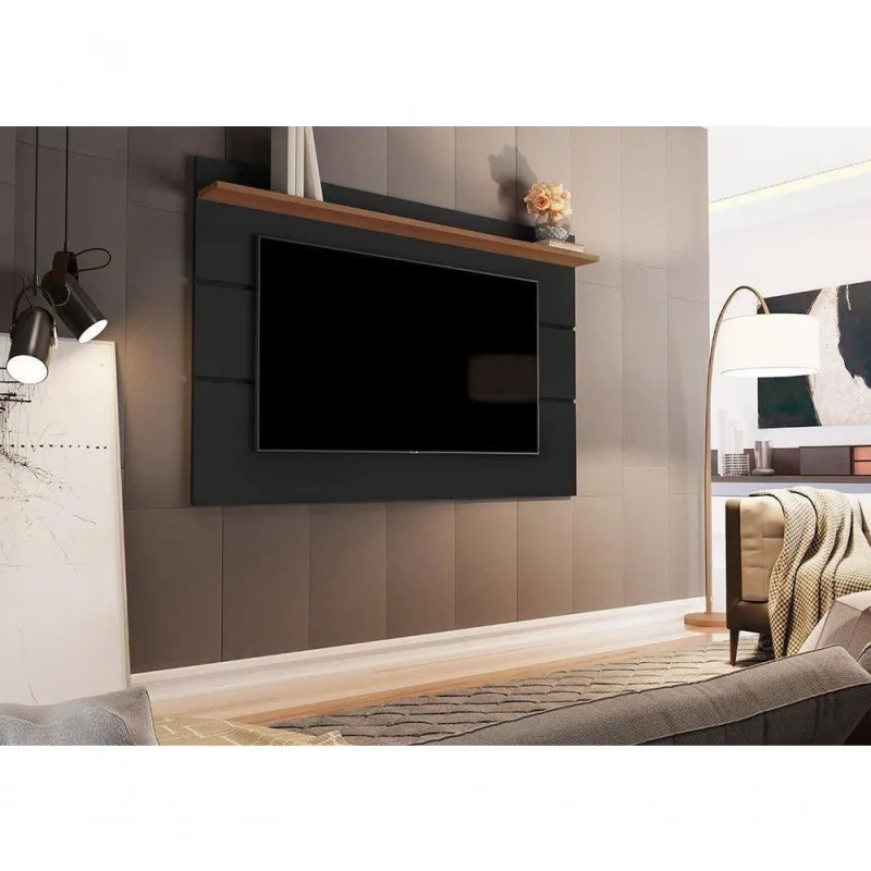 Painel com Prateleira Vivare 1.8 TV 72" 180CM MDP Black Freijó Giga - Giga