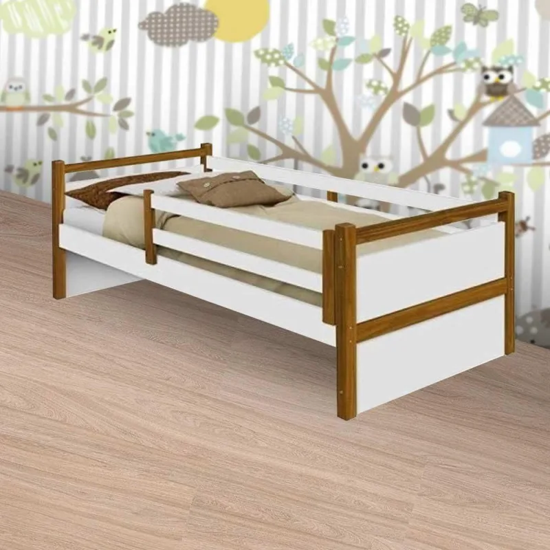 Cama Infantil Bianca com Colchão em MDF Branco-mel com Grade de Proteção - OUTRAS MARCAS - Bebês