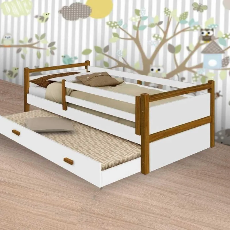 Cama com Auxiliar Solteiro Bianca com 2 Colchões em MDF Branco-mel - OUTRAS MARCAS - Móveis
