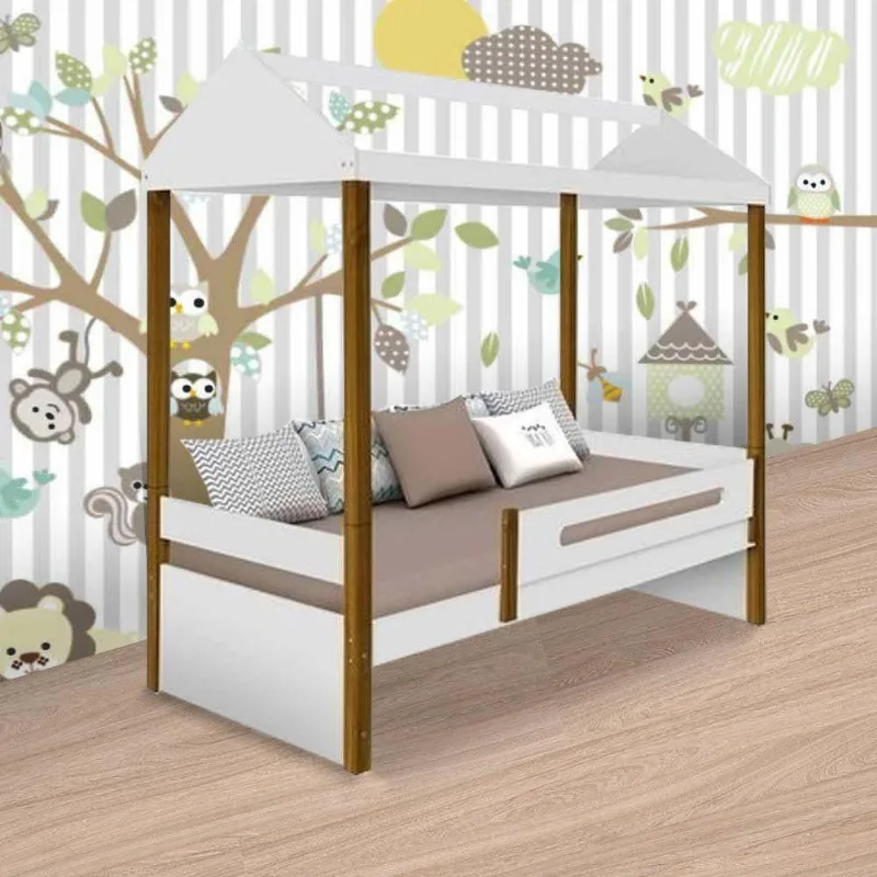 Cama Solteiro Casa Sara em Mdf Branco para Colchão 88cm X 188cm Sara Enxovais