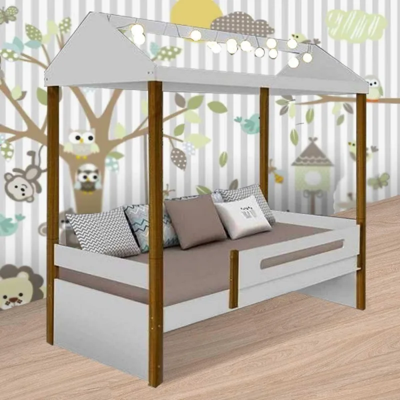 Cama Solteiro Sara com Led em Mdf Branco Casa Modelo Enxovais - OUTRAS
