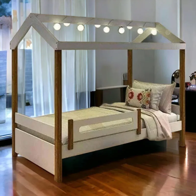 Cama Solteiro Elisa com Led em MDF 15mm Branco com Grade para Quarto Infantil - OUTRAS MARCAS - Móveis