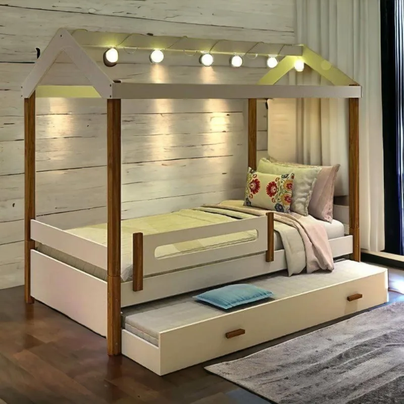 Cama Solteiro Elisa Infantil com Led e Cama Auxiliar em MDF Branco - OUTRAS MARCAS - Móveis