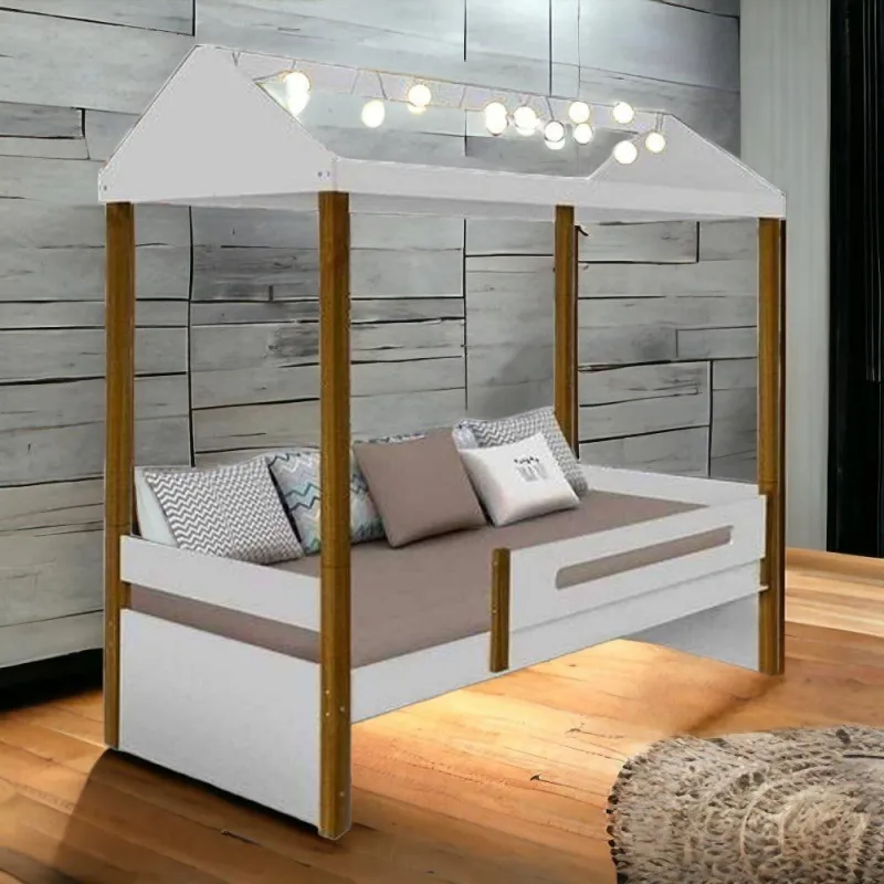 Cama Solteiro Casa Lara com Led em MDF Branco Lara Decorações - OUTRAS - Móveis