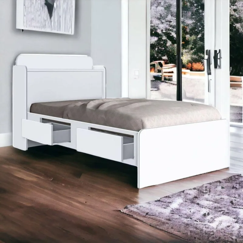 Cama Solteiro Tamires Baú com Colchão com Gavetas Branco para Organização do Quarto - OUTRAS MARCAS - Colchões