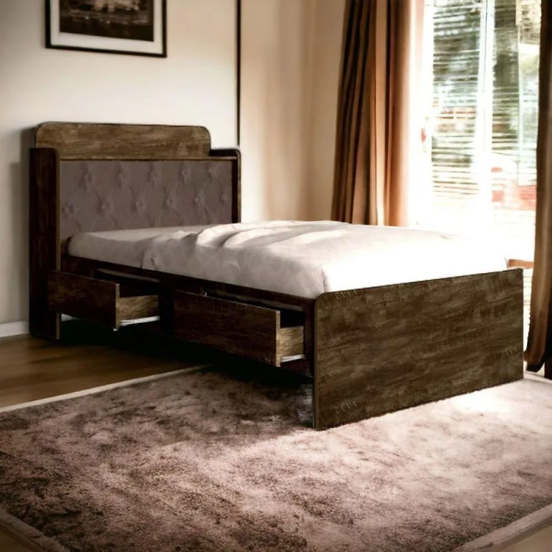 Cama Box Solteiro 88x188cm Tamires Baú com Gavetas e Colchão Capitonê Nogal Ideal Móveis - OUTRAS MARCAS - Colchões