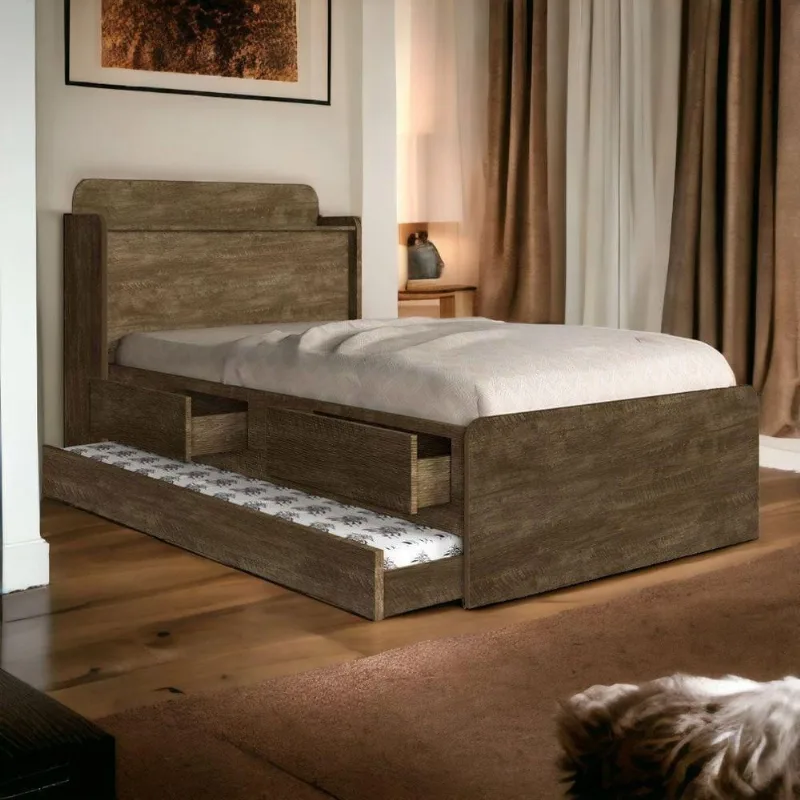 Cama Solteiro Tamires Baú com Auxiliar em Madeira Marrom para Colchão 88x188cm