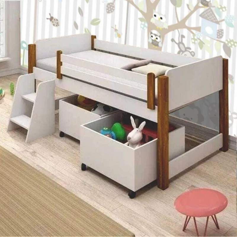 Cama Solteiro Naty com 2 Nichos e Escadinha em MDF Branco-mel - OUTRAS MARCAS - Móveis