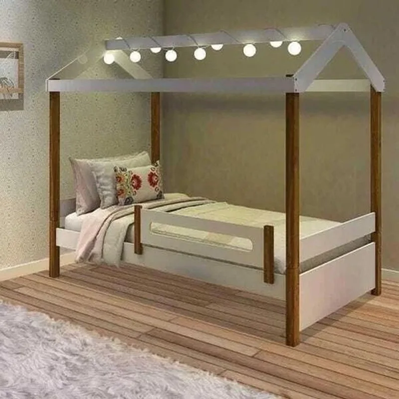 Cama Solteiro Eliz com Cordão de Led em MDF Branco Divaloto Móveis - OUTRAS - Móveis