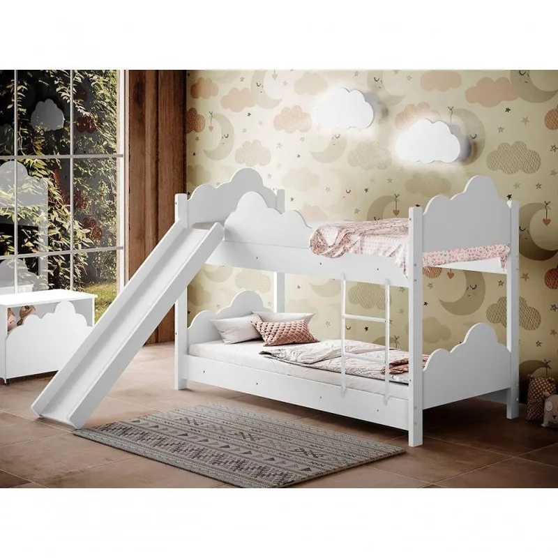 Beliche Infantil Marina com Escorregador e Luminárias Mdf Branco Divaloto Móveis - OUTRAS - Casa E Construção