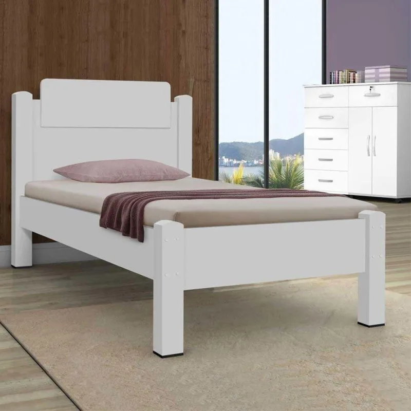 Cama Solteiro Paris com Colchão MDF Branco Gabrielli Móveis - Gabrielli Moveis - Colchões