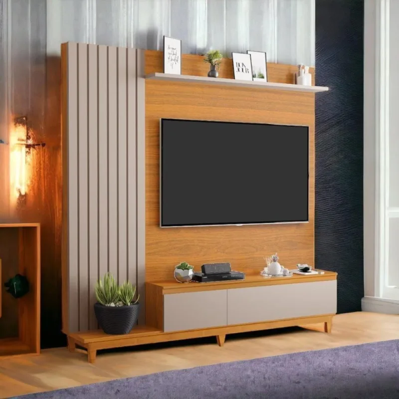 Painel para TV Jacarta 65" Madeira Maciça com Portas Freijó e Maní Luapa Móveis - Luapa Móveis - Móveis