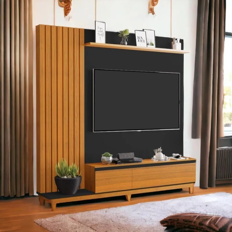 Painel para TV Jacarta 65 Pol 217,5cm Madeira Maciça Preto e Freijó Luapa Móveis - Luapa Móveis - Móveis