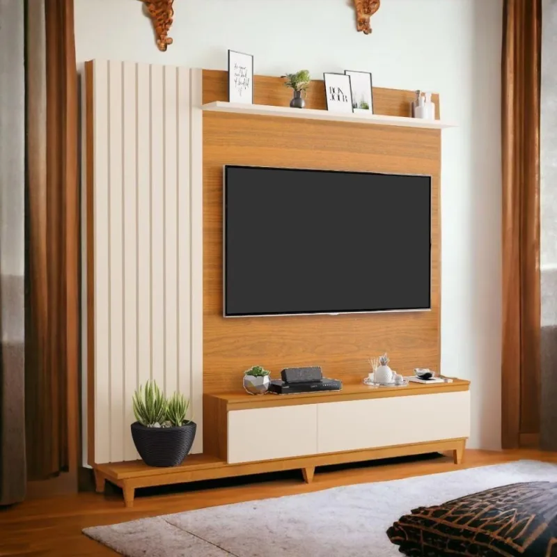 Painel para TV Jacarta Até 65 Polegadas 217,5cm Madeira Maciça Freijó e Off White Luapa Móveis - Luapa Móveis - Móveis