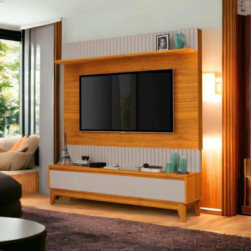 Painel Antalya para Tv 75 Polegadas em MDF Amadeirado Freijó e Maní Luapa Móveis - Luapa Móveis - Móveis