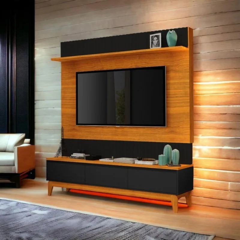 Painel para TV Antalya Até 75 Polegadas em MDF Preto e Freijó para Sala Luapa Móveis - Luapa Móveis - Móveis