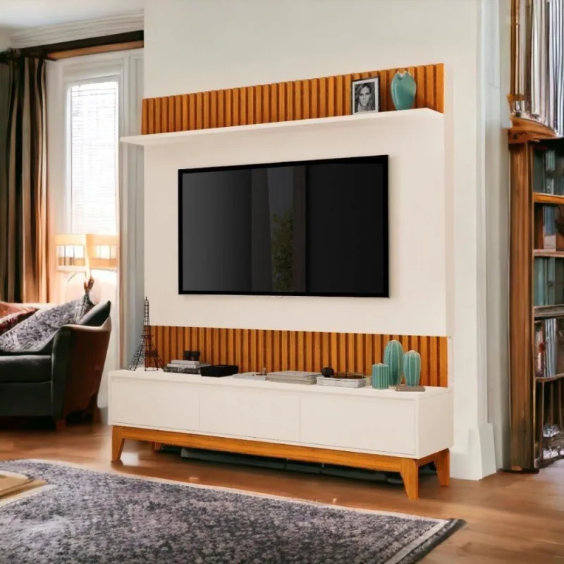 Painel para TV Antalya Até 75 Polegadas em MDF Freijó e Off White Luapa Móveis - Luapa Móveis - Móveis