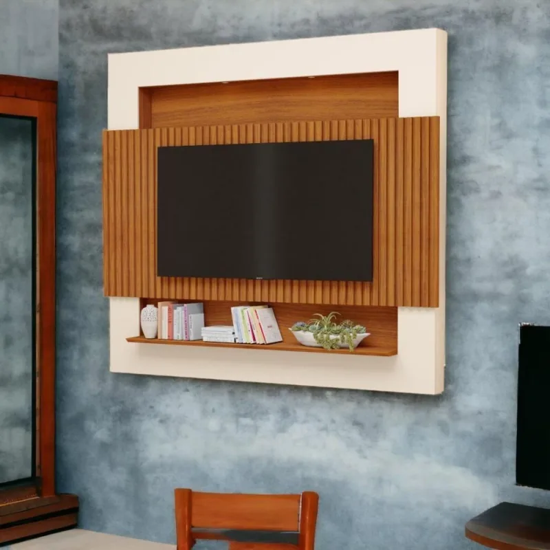 Painel para TV Riviera 75 Polegadas 217cm MDF Ripado Freijó e Off White Luapa Móveis - Luapa Móveis - Móveis