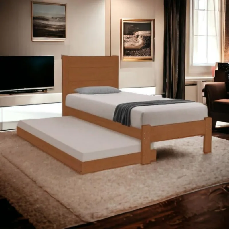 Cama com Auxiliar Solteiro Lara MDF Marrom Atraente Móveis - Atraente Móveis