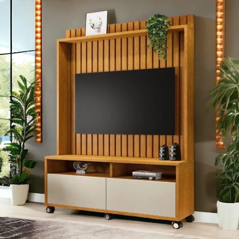 Estante Home Para Tvs 50 Estilos Naturalle E Off Ripado Carmolar - OUTRAS - Móveis