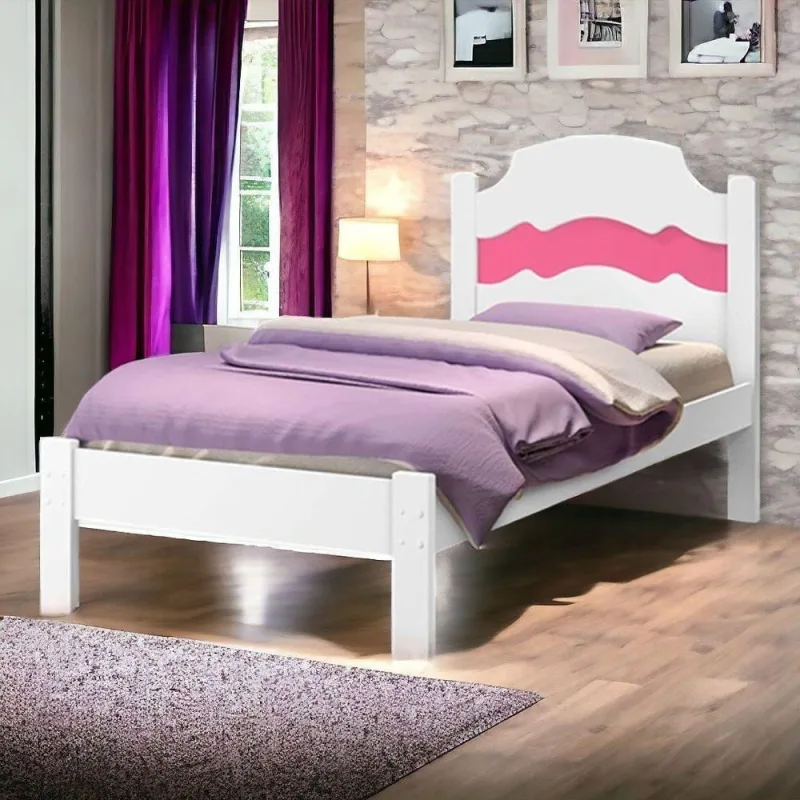 Cama Solteiro Íris com Aplique Estrutura em MDF Branco Cambel Móveis - Cambel Moveis